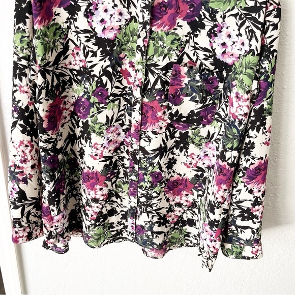 J. Jill Top Women's Large Petite LP Relaxed Shirttail Oatmeal Floral Office - Picture 4 of 10